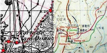 Ảnh 17 : Bản đồ ải Nam Quan thời Pháp (trái) và bản đồ 249 C (phải)