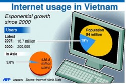 Biểu đồ tỉ lệ sử dụng Internet ở Vietnam. AFP photo