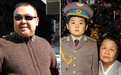 Bên trái là tấm ảnh Jong Nam khi 35 tuổi được chụp năm 2007, ở Macau. Năm 2001, anh từng bị bắt giữ ở sân bay Tokyo vì dùng hộ chiếu giả. Ảnh phải là lúc Jong Nam 4 tuổi đứng bên bà ngoại. Ảnh: AFP