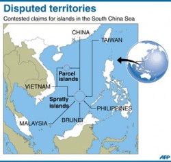 Bản đồ vùng đảo đang tranh chấp ở Biển Đông. AFP