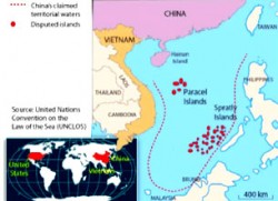 Bản đồ cho thấy vùng biển Trung Quốc muốn làm chủ (theo vạch màu đỏ) - Screen capture-UNCLOS