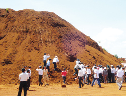 Quặng bauxite tập trung chờ chế biến thành alumin ở Nhà máy alumin Nhân Cơ - Ảnh: T.N.Q