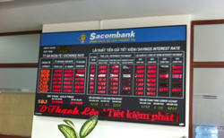 Bảng điện tử báo mức lãi suất tại Sacombank tháng 11/2010. RFA photo