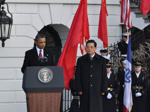 Tổng thống Obama và Chủ tịch Hồ Cẩm Đào tại Tòa Bạch ốc sáng 19/1/2011. RFA