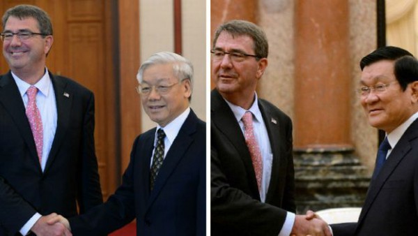 Bộ trưởng Quốc phòng Mỹ Ashton Carter đã gặp Tổng Bí thư Nguyễn Phú Trọng và Chủ tịch nước Trương Tấn Sang hôm 1/6