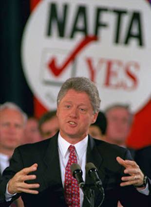 President Bill Clinton won congressional backing for Nafta, but most lawmakers in his own party voted against it.  Credit Doug Mills/Associated Press